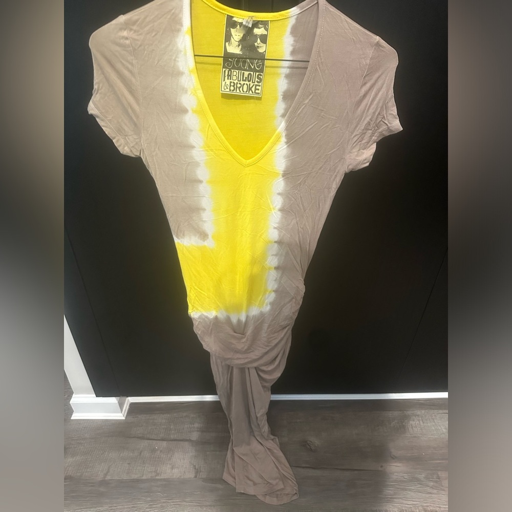 Young Fabulous and Broke long tight tie dye grey yellow and white dress size M